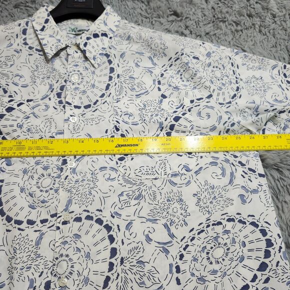 Vintage Haband Hawaiian Shirt Mens Size XL XLarge Floral Print White Blue Pocket - Picture 8 of 11